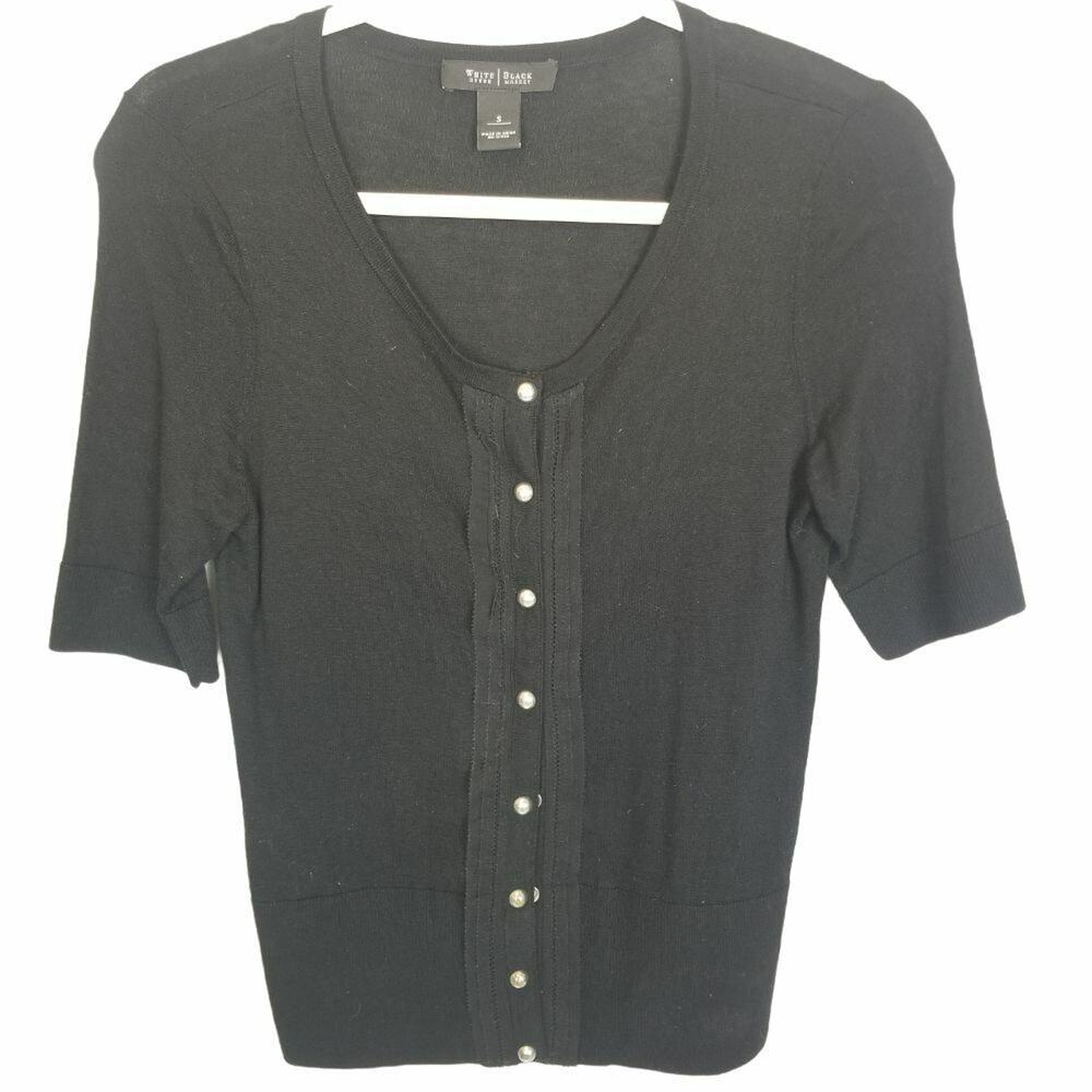 White House Black Market Women Silk Blend Cardigan Sweater S Classis Career Snap